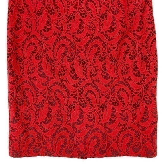 Magaschoni Skirt Vintage Womens 12 Red 3D Textured Paisley Laced Spilt Pencil‎ - Picture 4 of 12